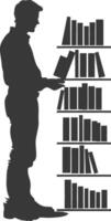 silhouette bibliotecario nel azione pieno corpo nero colore solo vettore
