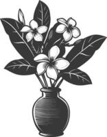 silhouette plumeria fiore nel il vaso nero colore solo vettore