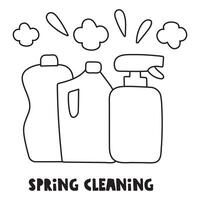 primavera pulizia. bottiglie, spray. schema isolato icona. grafico design su bianca sfondo. vettore
