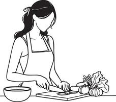 donna cucinando a casa schizzo disegno. vettore