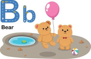 alfabeto lettera b-orso con cartone animato vocabolario illustrazione, vettore