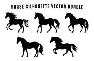 cavalli silhouette impostare, cavallo nero sagome fascio vettore