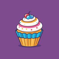 Groovy Cupcake cartone animato illustrazione design vettore