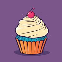 Groovy Cupcake cartone animato illustrazione design vettore