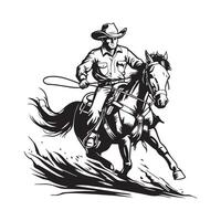cowboy su cavallo lancio laccio, illustrazione isolato su bianca sfondo vettore