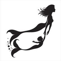 sirena con sirena bambino silhouette illustrazione vettore