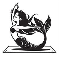 sirena yoga pose nel nero e bianca vettore