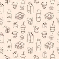 monocromatico senza soluzione di continuità modello con latteria prodotti disegnato con contorno Linee su leggero sfondo - latte, frappè, Yogurt, acida crema. illustrazione per sfondo, tessuto Stampa, involucro carta. vettore