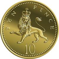 Britannico i soldi oro moneta 10 penny vettore