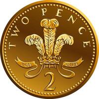 Britannico i soldi oro moneta 2 penny vettore