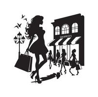 shopping ragazza silhouette illustrazione vettore