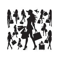 shopping ragazza silhouette illustrazione vettore