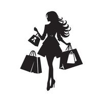 shopping ragazza silhouette illustrazione vettore