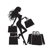 shopping ragazza silhouette illustrazione vettore