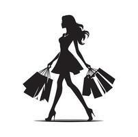 shopping ragazza silhouette illustrazione vettore