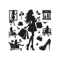 shopping ragazza silhouette illustrazione vettore