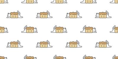 gatto senza soluzione di continuità modello gattino pane forno calicò cartone animato isolato ripetere sfondo piastrella sfondo personaggio scarabocchio illustrazione design vettore