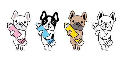 cane francese bulldog icona matita colore penna cucciolo animale domestico personaggio cartone animato simbolo sciarpa illustrazione scarabocchio design vettore