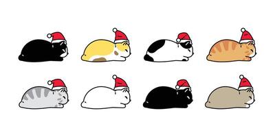gatto Natale Santa Claus cappello icona calicò gattino addormentato logo simbolo personaggio cartone animato illustrazione design vettore
