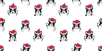 cane senza soluzione di continuità modello Natale francese bulldog Santa Claus cappello cartone animato ripetere sfondo sfondo piastrella sciarpa isolato illustrazione design vettore