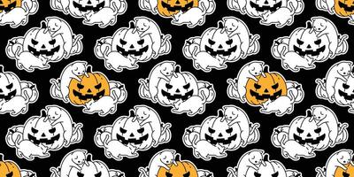 gatto senza soluzione di continuità modello Halloween zucca gattino ripetere sfondo piastrella sfondo sciarpa isolato cartone animato personaggio scarabocchio illustrazione nero design vettore