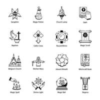 fascio di 16 cattolico lineare icone vettore