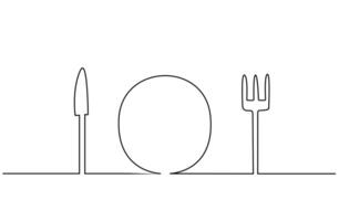 piatto forchetta coltello impostato ristorante pasto disposizione uno linea arte design vettore