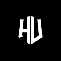 hu monogramma lettera logo nastro con stile scudo isolato su sfondo nero vettore