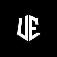 ue monogramma lettera logo nastro con stile scudo isolato su sfondo nero vettore