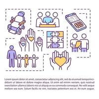 icona del concetto di inclusione con il testo. parità di accesso all'istruzione, alla medicina per i disabili. programmi di beneficenza. modello di vettore di pagina ppt. brochure, rivista, elemento di design per opuscoli con illustrazioni lineari