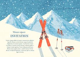 Ski Winter Mountain Landscape Card vettore