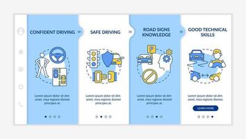 modello vettoriale di onboarding dei risultati dell'istruzione alla guida. sito mobile reattivo con icone. pagina web passo passo 4 schermate. diventare fiduciosi nel concetto di colore del conducente con illustrazioni lineari