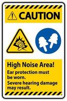 segnale di avvertimento è necessario indossare protezioni per le orecchie in zone ad alto rumore, possono verificarsi gravi danni all'udito vettore