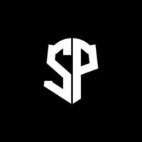 sp nastro logo lettera monogramma con stile scudo isolato su sfondo nero vettore