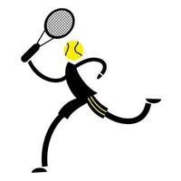 divertente sagoma bastone icona uomo che gioca a tennis vettore