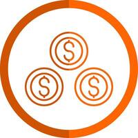 dollaro monete linea arancia cerchio icona vettore