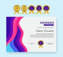 modello di certificato di premio con stile colorato di lusso e set di badge d'oro per esigenze di premi, affari e istruzione vettore