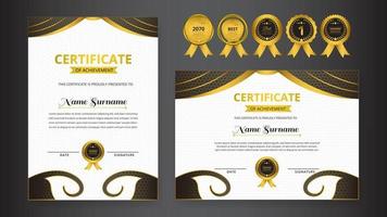 modello di certificato con gradiente di lusso nero dorato e distintivo d'oro per esigenze di premiazione, affari e istruzione