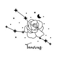 Toro zodiaco cartello con Luna, fiore e stelle. celeste costellazione vettore