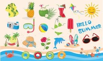 estate impostare. estate elemento collezione. estate vacanza spiaggia. cartone animato piatto isolato su bianca sfondo vettore