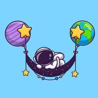 carino astronauta addormentato su spazio swing pianeta cartone animato vettore