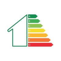 Casa icona con energia valutazione. energia efficienza concetto con classificazione grafico cartello. vettore