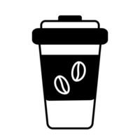 monouso carta caffè tazza con fagioli su etichetta e coperchio. design concetto per carte, manifesti, banner vettore