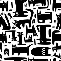 senza soluzione di continuità modello con carino divertente gatti, nero gattino su bianca sfondo, cartone animato stile. di moda moderno illustrazione, mano disegnato, piatto design vettore