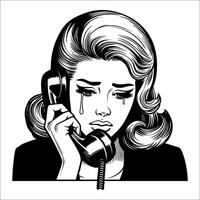 Vintage ▾ retrò pop arte donna pianto su il Telefono linea arte comico nero e bianca 02 vettore