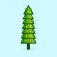 icona di vettore dell'albero di Natale. albero decorato in stile arte linea piatta. pino verde per la progettazione di biglietti di auguri e inviti per le vacanze di capodanno e natale. fumetto illustrazione vettoriale di conifere.