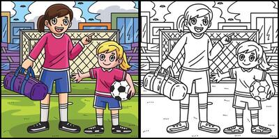 ragazza e anziano calcio giocatore colorato illustrazione vettore