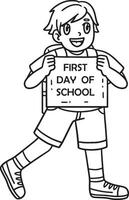 primo giorno di scuola bambino con un' cartello isolato vettore