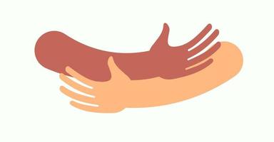 abbracci umani che abbracciano le mani supporto e simbolo d'amore braccia abbracciate circonferenza silhouette unità e sensazione di calore, illustrazione vettoriale piatta