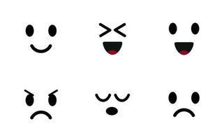 set di icone emoji. volti dei personaggi, emoticon carine, simboli dell'umore. faccia sorridente, felice, gioiosa, triste e arrabbiata. illustrazione vettoriale isolato su sfondo bianco.